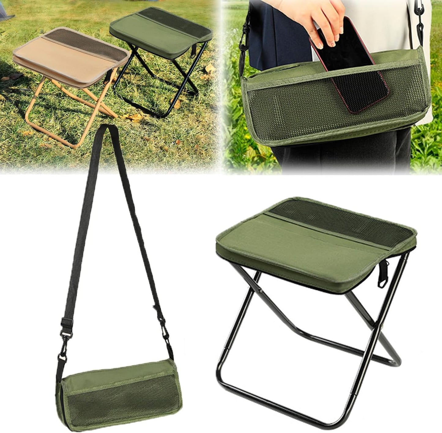 Portable Foldable Backpack Stool,Tiny Foldable Stool which can Turned Into a Satchel,Mountaineering and Hiking Portable Stools with Two Storage Pockets - Free Your Hands