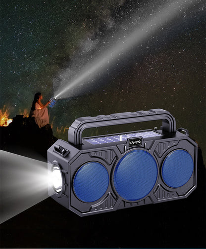 Outdoor wireless Bluetooth speaker with dual solar panels and flashlight
