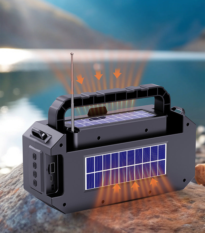 Outdoor wireless Bluetooth speaker with dual solar panels and flashlight