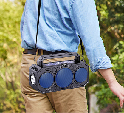 Outdoor wireless Bluetooth speaker with dual solar panels and flashlight