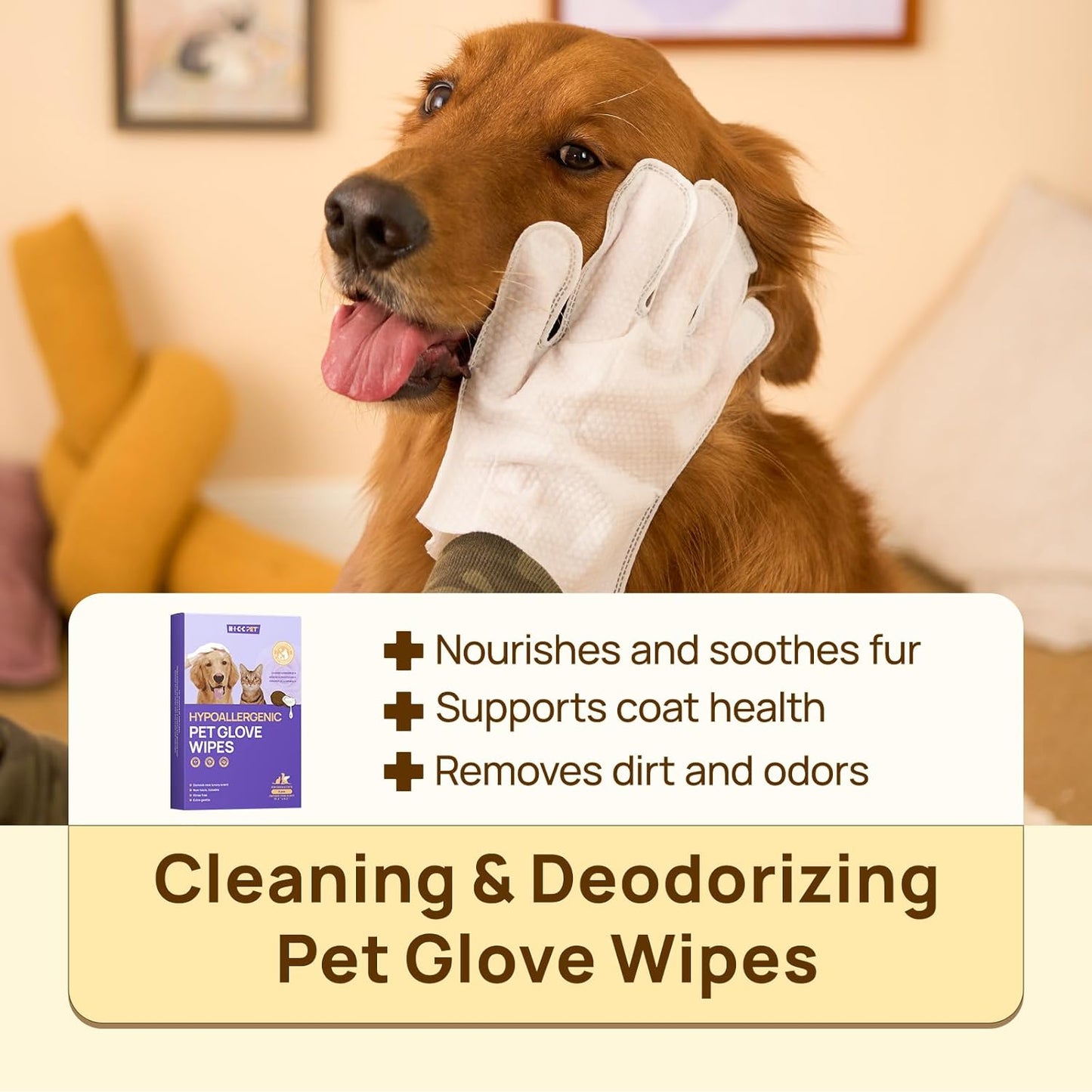 PET Cleaning Deodorizing Glove Wipes for Dogs & Cats