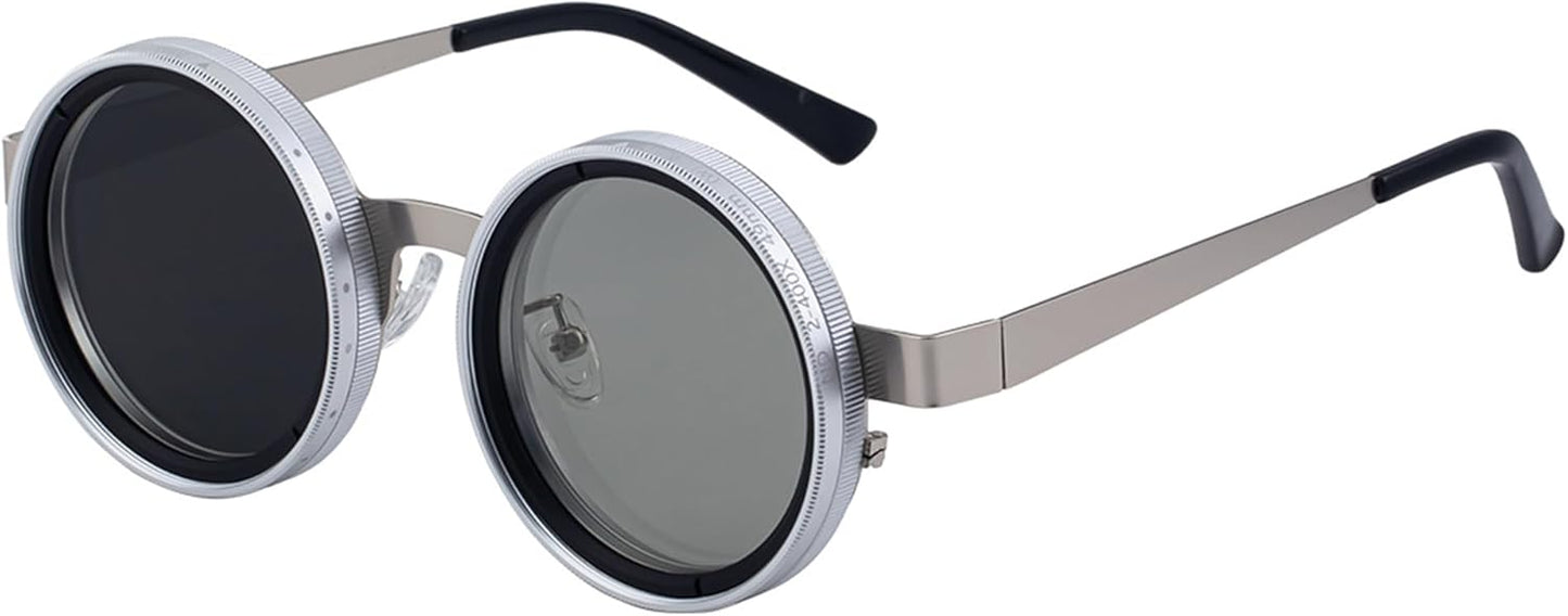Adjustable-Tint Unisex style Sunglasses – ND Filter, UV400 Polarized – Retro Round Frames