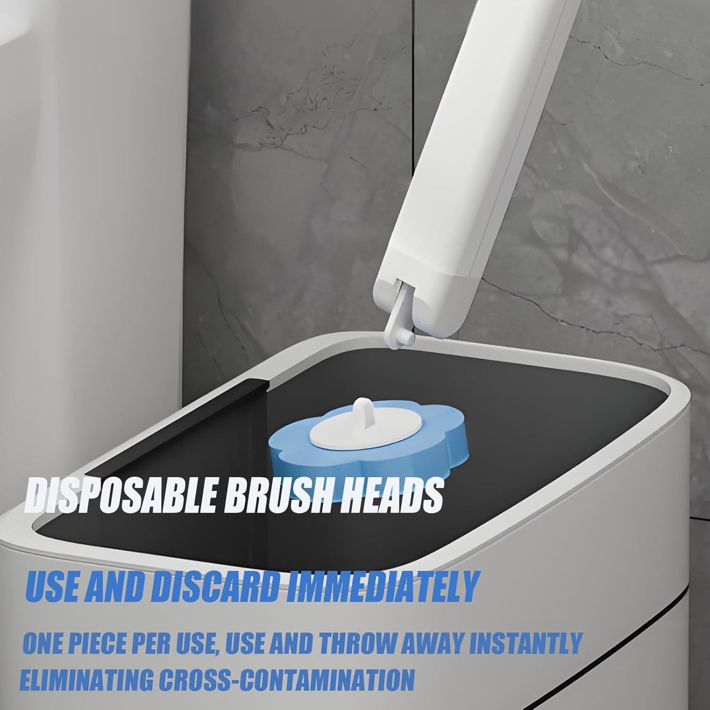 Disposable Brush with Holder & Refill Heads - Hygienic Sanitary Toilet Cleaner for Easy Cleaning, Streak-Free Fresh Bathroom, No Mess Disposable Toilet Bowl Cleaner Wand (1, Grey)