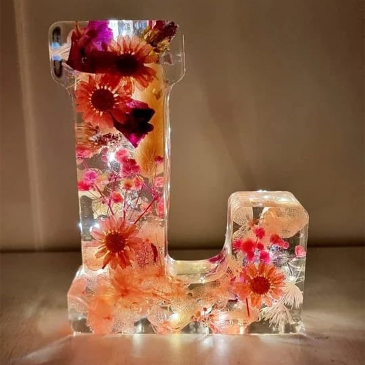 🌸 Handmade Floral Resin Letter LED Night Light ✨ (M)