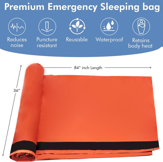 Emergency Sleeping Bag– 84"x36" Thermal Mylar Survival Bivy Sack – Waterproof, Lightweight & Compact Emergency Blanket for Camping, Hiking, Outdoor Survival & Travel