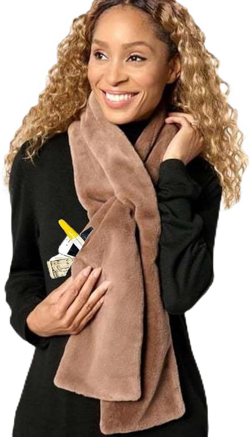 Faux Fur Scarf with Hidden Zipper Pocket