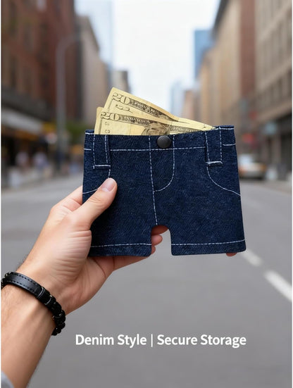 Pocket Pants Mini Jeans Wallet for  Slim Compact Bifold Card Holder, Portable Travel Purse for Cards, Cash, Keys (1pc)