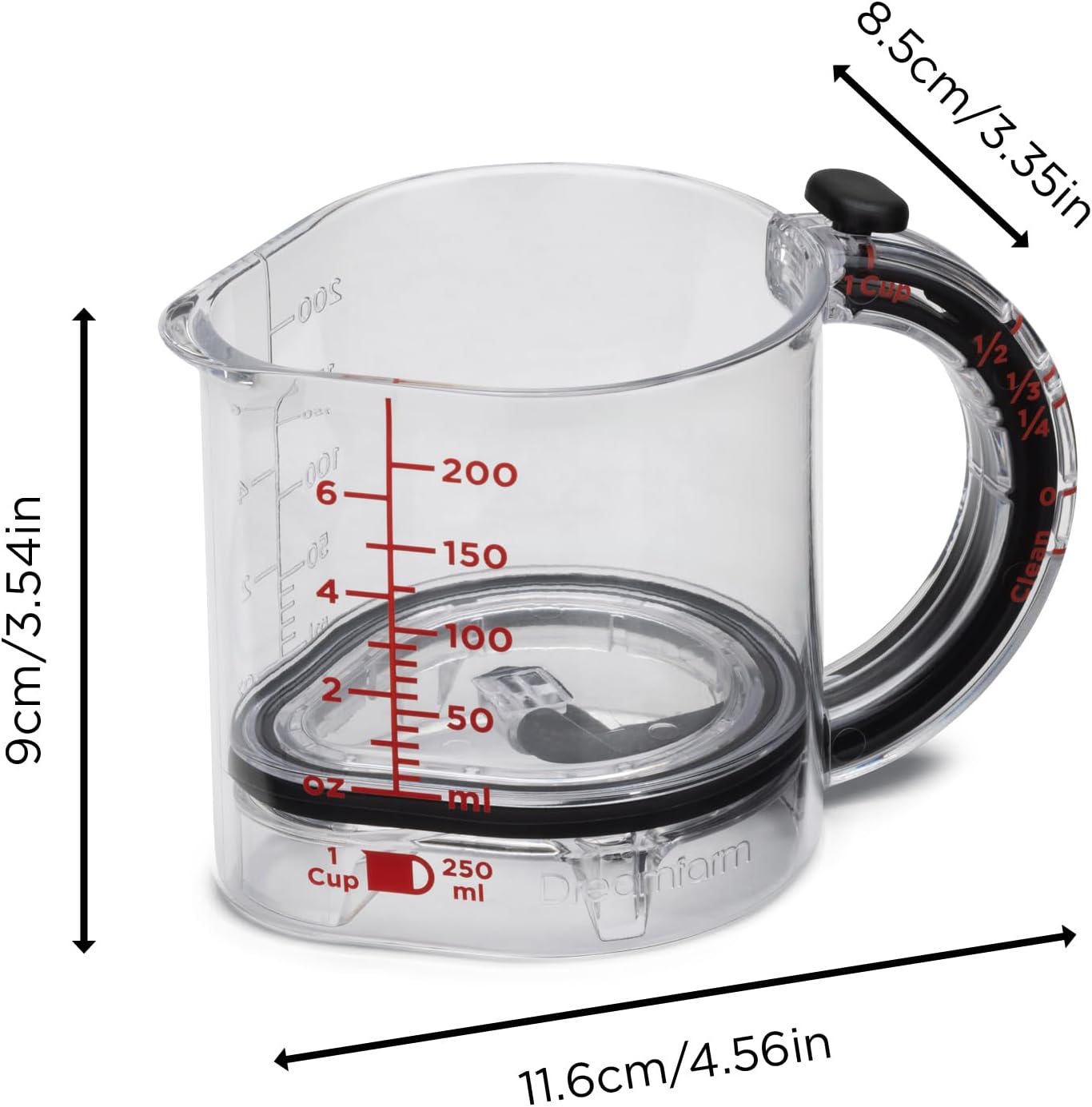 All-in-1 Adjustable Measuring Cup, Metric & Imperial Measurements up to 1 Cup - Black/Clear