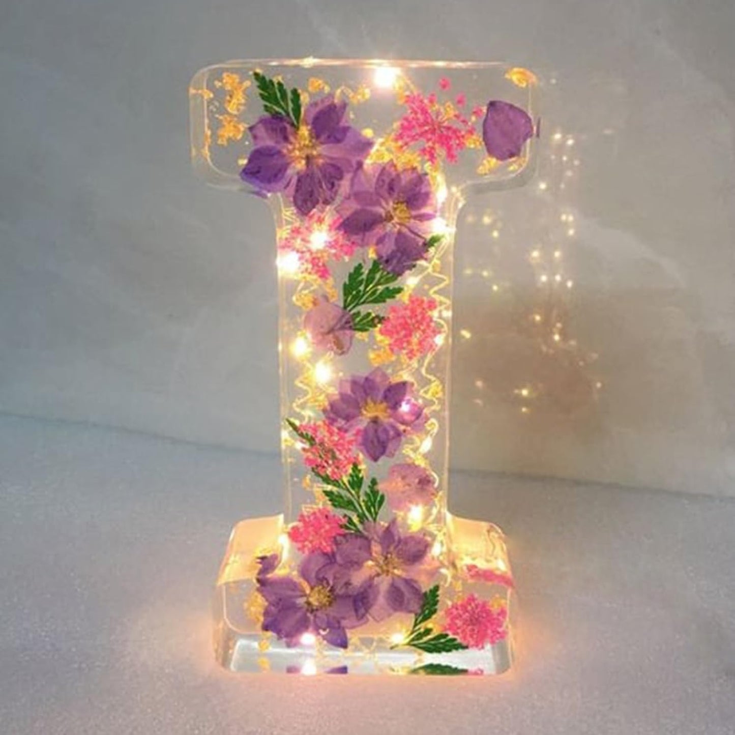 🌸 Handmade Floral Resin Letter LED Night Light ✨ (M)