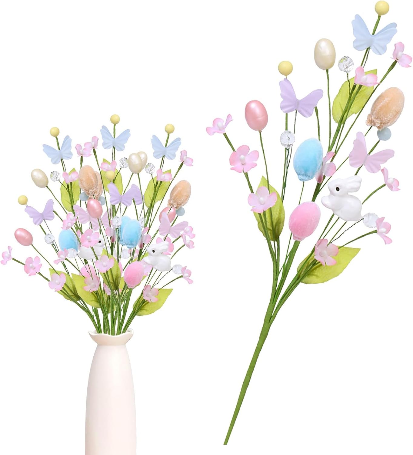 🐰🌸 Pink Easter Bunny Spray Vine Butterfly Easter Eggs & Berries Decorative Spring Floral Stems Twig Branches for Centerpiece, Wreath & Floral Arrangement 💐
