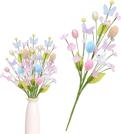 🐰🌸 Pink Easter Bunny Spray Vine Butterfly Easter Eggs & Berries Decorative Spring Floral Stems Twig Branches for Centerpiece, Wreath & Floral Arrangement 💐