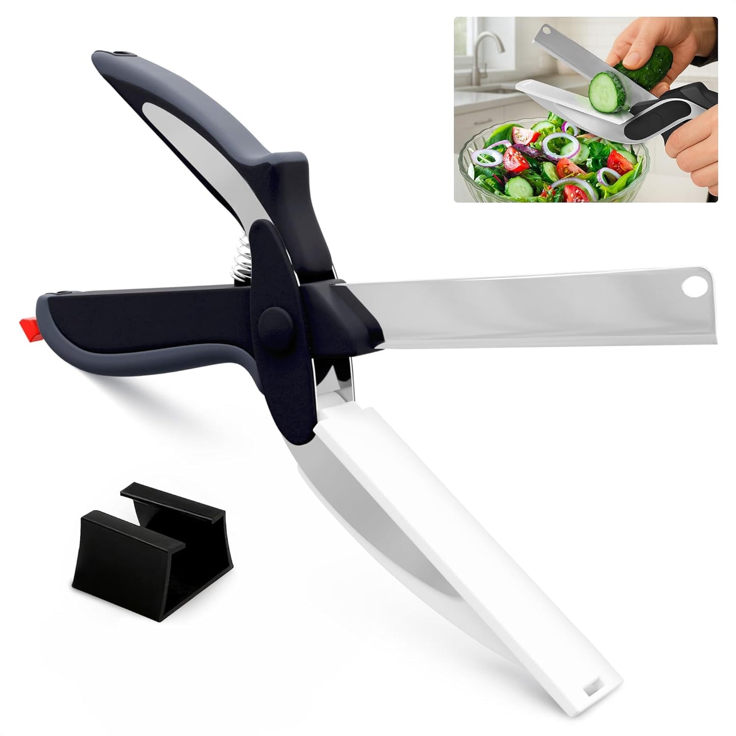 2 in 1 Kitchen Scissors for Food – Stainless Steel Blade & Plastic Cutting Board Scissors with Safety Lock |  Tomato Knife, Fruit & Vegetable Cutter – Easy-to-Use Kitchen Shears for Meat, Cheese