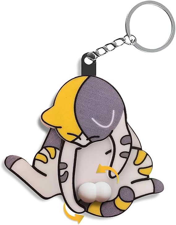 Mischief Cat Interactive Keychain Funny Wiggling Keychain with Rotating Cats Eggs Hilarious Gift for Cat Lovers