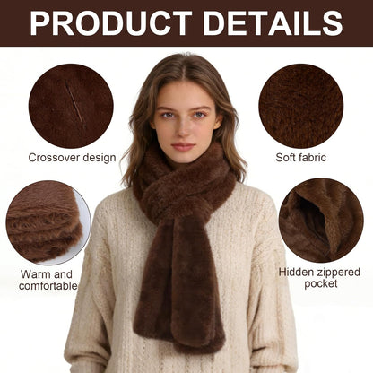 Faux Fur Scarf with Hidden Zipper Pocket