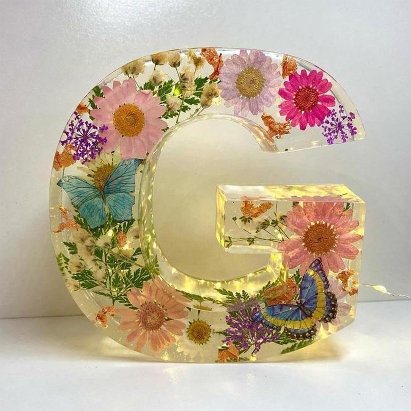 🌸 Handmade Floral Resin Letter LED Night Light ✨ (M)