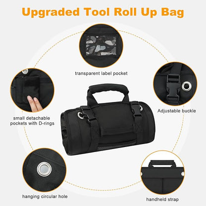 Tool Roll Bag, Small Roll Up Tool Bag with Detachable Pouches