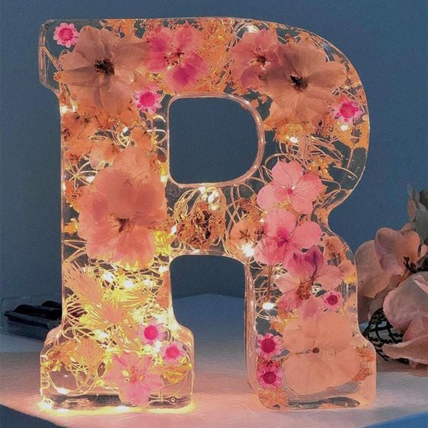 🌸 Handmade Floral Resin Letter LED Night Light ✨ (M)