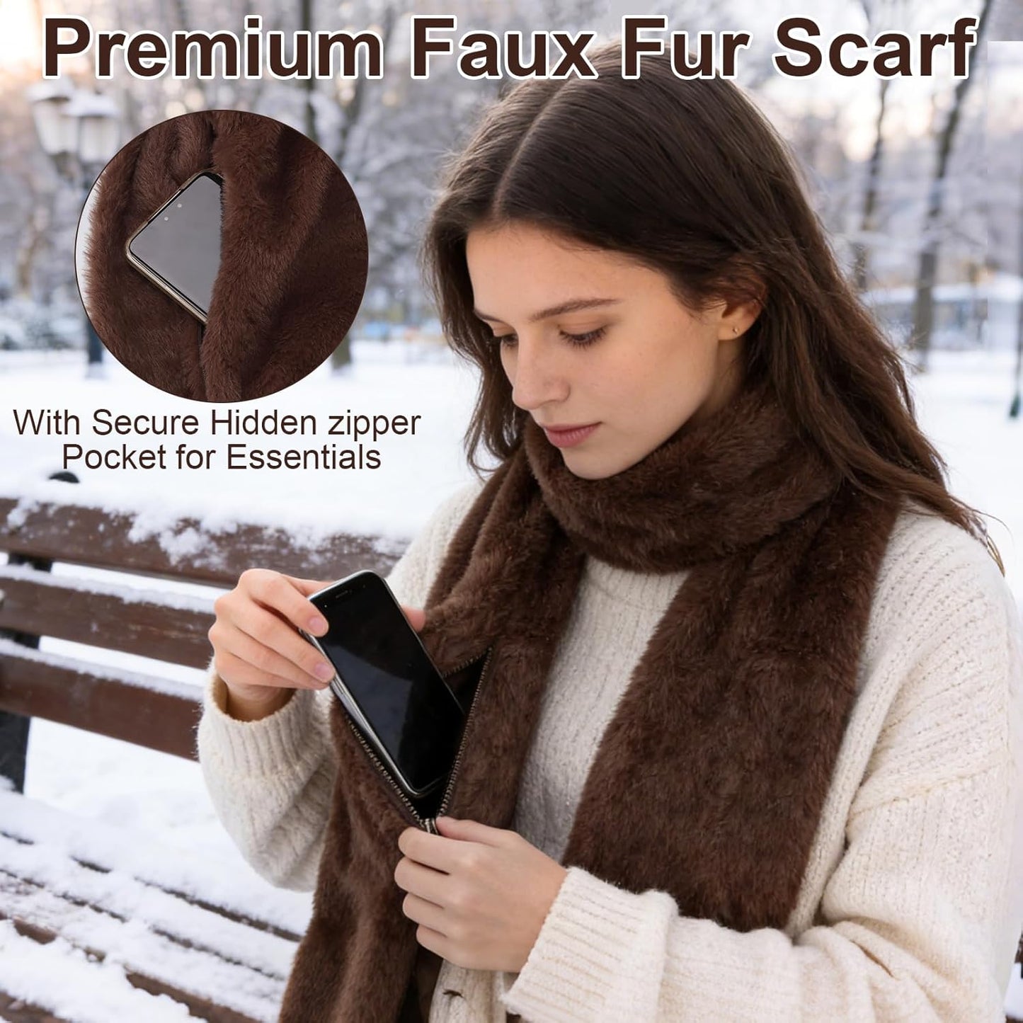 Faux Fur Scarf with Hidden Zipper Pocket