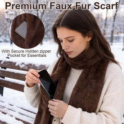 Faux Fur Scarf with Hidden Zipper Pocket