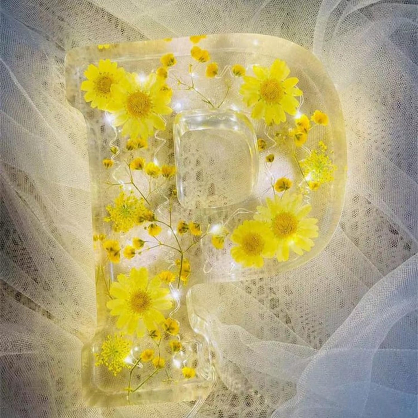 🌸 Handmade Floral Resin Letter LED Night Light ✨ (M)