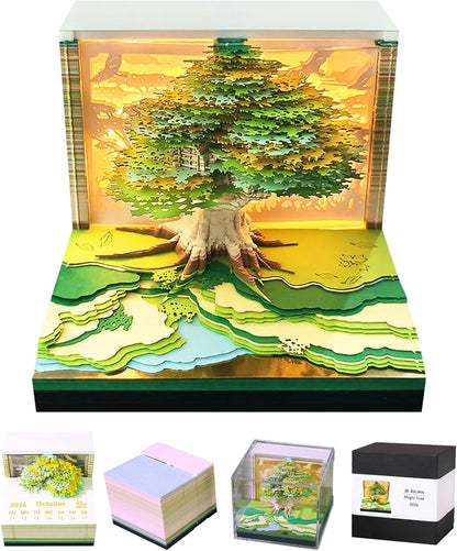 3D Memo Pad Time Piece Calendar 2026,3D Calendar Memo Pad DIY Notes Notepad Paper Craft Art Romantic Tree House
