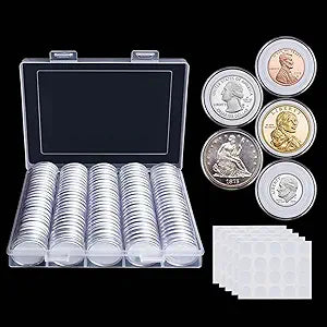 Coin Holders with Foam Gaskets – 5 Sizes (17/20/25/27/30mm) Coin Flips in Plastic Storage Case for Collectors