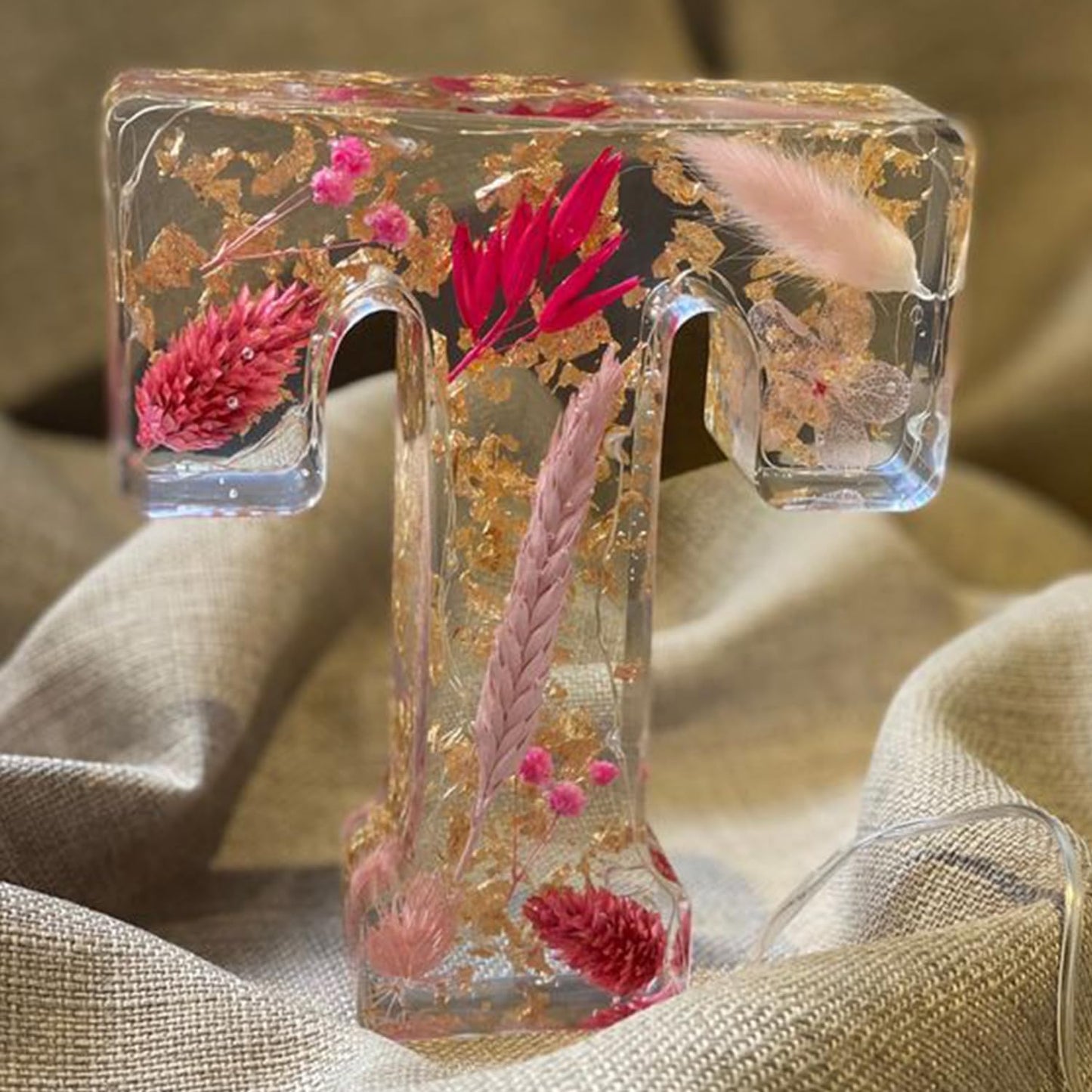 🌸 Handmade Floral Resin Letter LED Night Light ✨ (M)