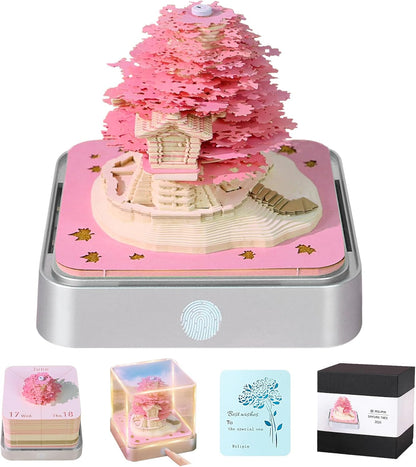 3D Memo Pad Time Piece Calendar 2026,3D Calendar Memo Pad DIY Notes Notepad Paper Craft Art Romantic Tree House