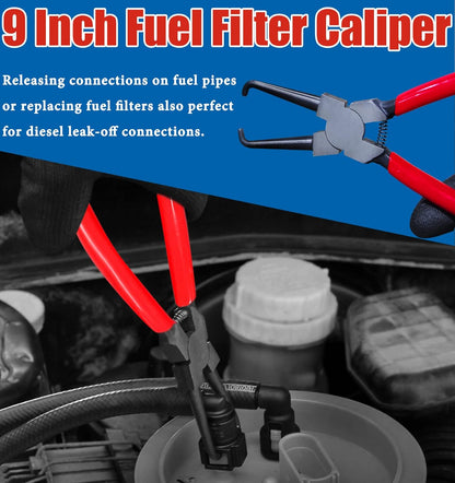 4-in-1 Fuel Line Disconnect Tool: Pliers Set with 80° Pliers, Hose Remover, 9" Fuel Filter Caliper for Auto Maintenance