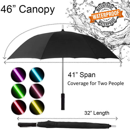 LED Light Up Umbrellas with 7 Color Changing Effects | Windproof Golf Umbrellas with Flashlight Handle