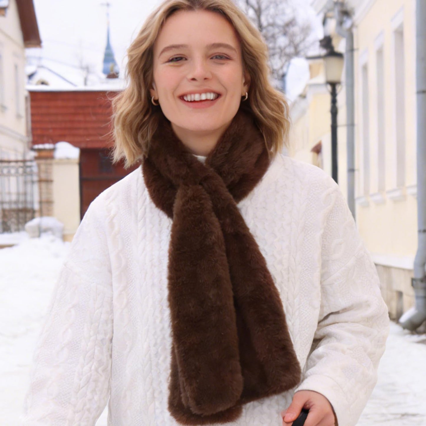 Faux Fur Scarf with Hidden Zipper Pocket