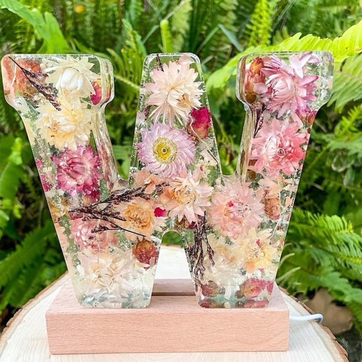 🌸 Handmade Floral Resin Letter LED Night Light ✨ (M)
