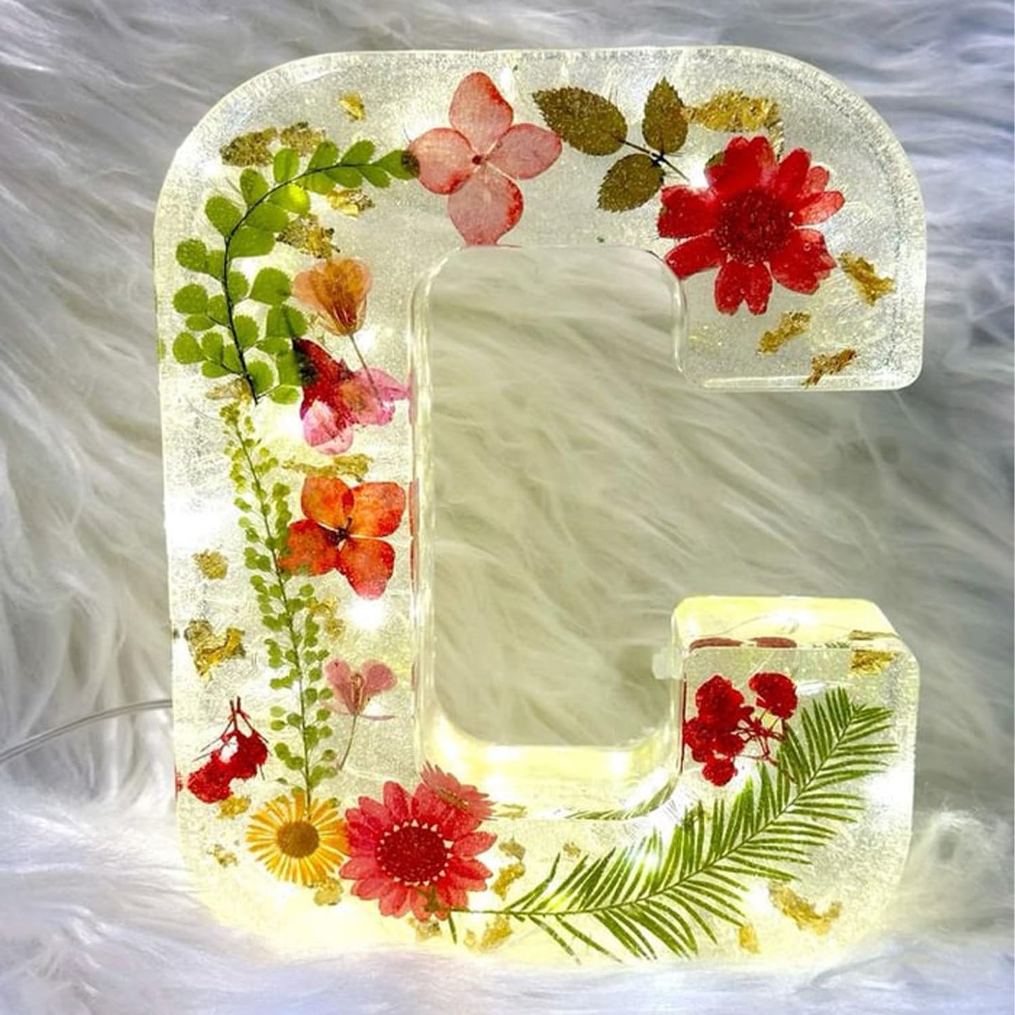 🌸 Handmade Floral Resin Letter LED Night Light ✨ (M)