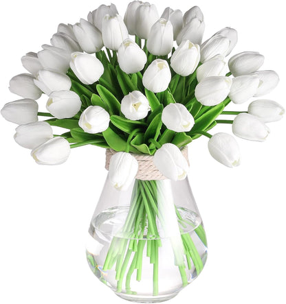 10 Pcs Artificial Tulips PU Faux Flowers, Pink Real Touch Fake Tulips for Valentine's Day Spring Easter Home Kitchen Wedding Decorations and New Year Decor