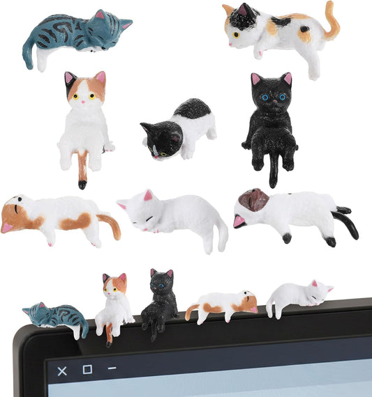 8Pcs Cute Mini Resin Cat Figurines, Desk Computer Monitor & Car Dashboard Decor, Office Home Ornaments, Gift for Cat Lovers