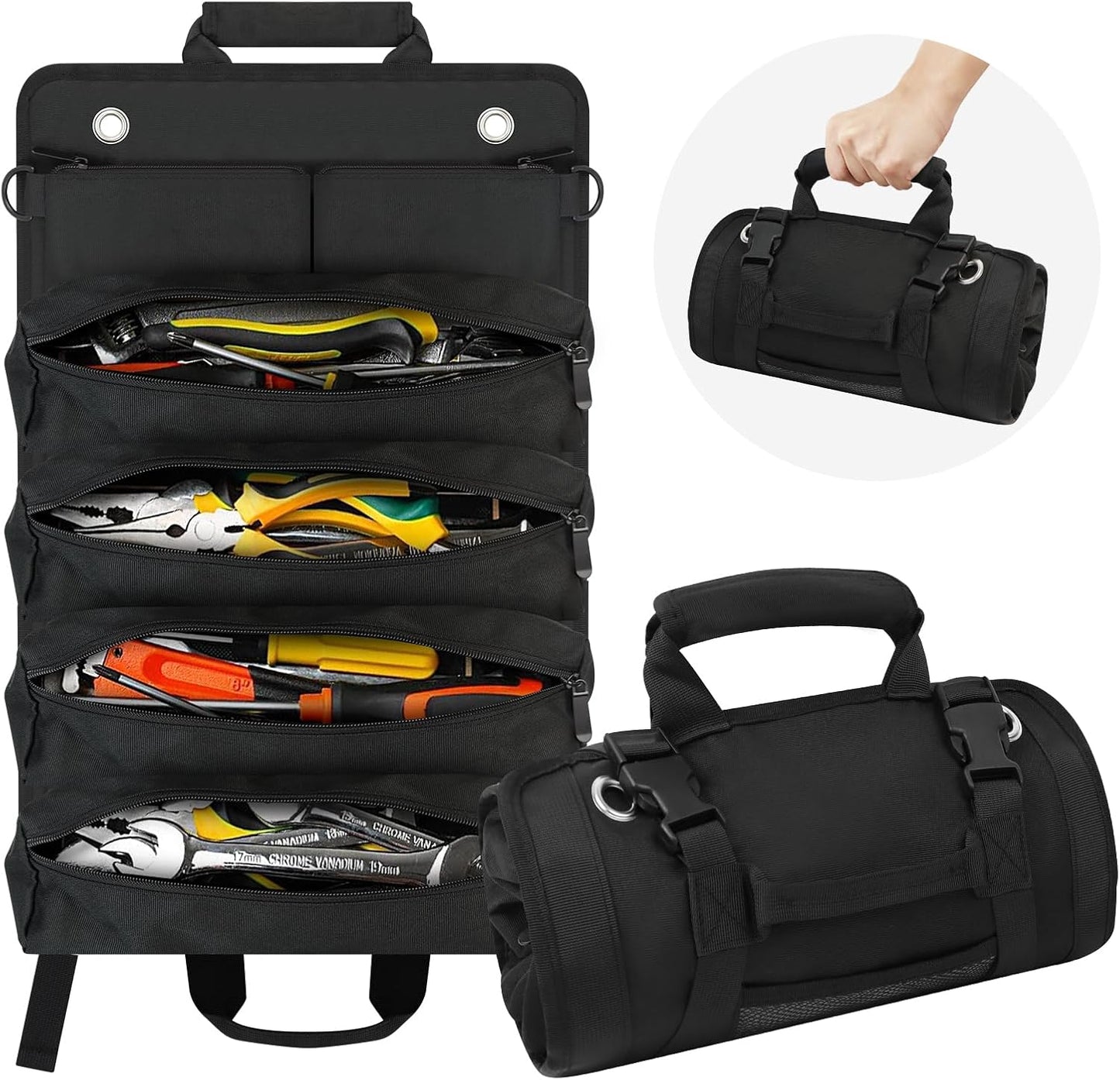 Tool Roll Bag, Small Roll Up Tool Bag with Detachable Pouches