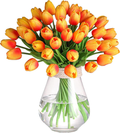 10 Pcs Artificial Tulips PU Faux Flowers, Pink Real Touch Fake Tulips for Valentine's Day Spring Easter Home Kitchen Wedding Decorations and New Year Decor