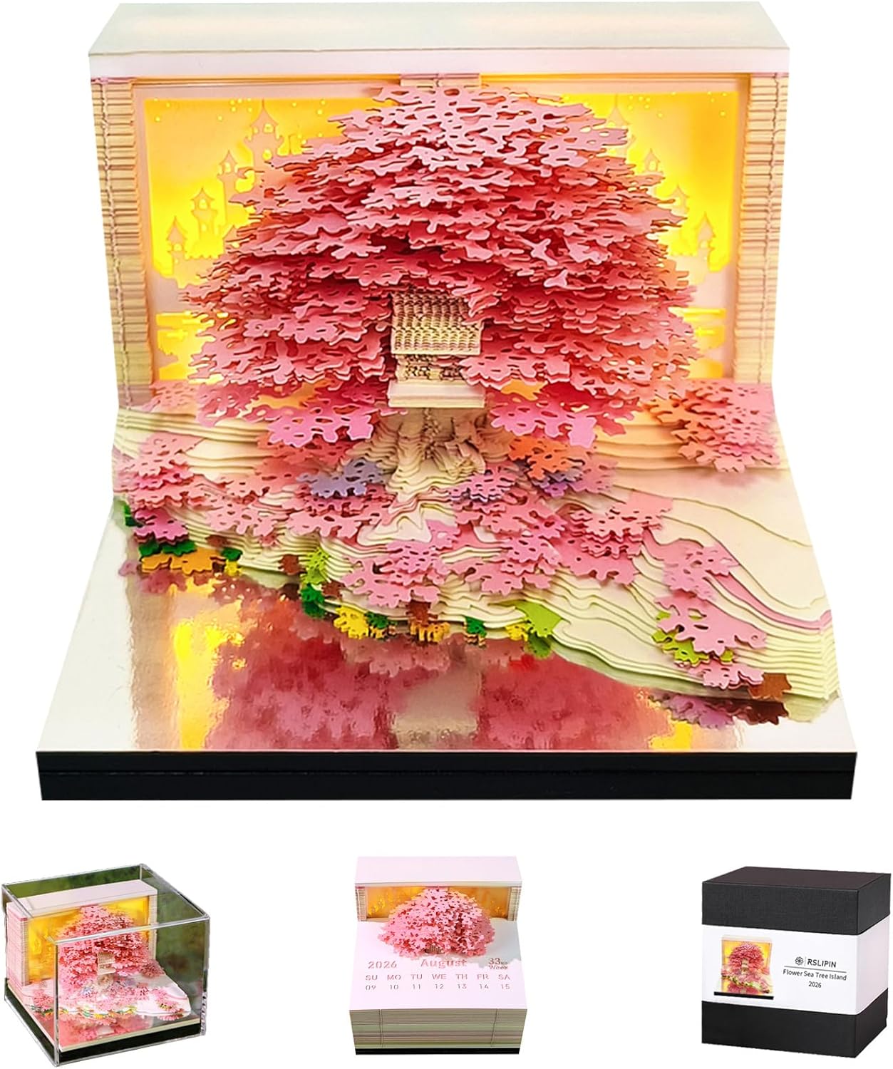 3D Memo Pad Time Piece Calendar 2026,3D Calendar Memo Pad DIY Notes Notepad Paper Craft Art Romantic Tree House