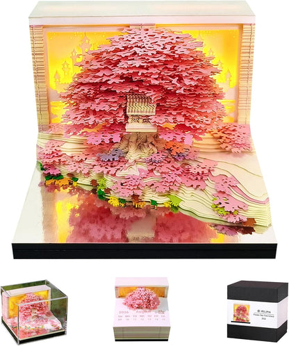 3D Memo Pad Time Piece Calendar 2026,3D Calendar Memo Pad DIY Notes Notepad Paper Craft Art Romantic Tree House