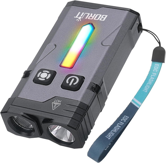 EV10 EDC Keychain Flashlight Super Bright USB-C Rechargeable - 15 Modes Small Multifunctional Flashlights with Clip Magnetic Ambient and Warning LED Lights, Aluminum Black
