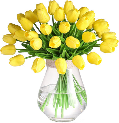 10 Pcs Artificial Tulips PU Faux Flowers, Pink Real Touch Fake Tulips for Valentine's Day Spring Easter Home Kitchen Wedding Decorations and New Year Decor