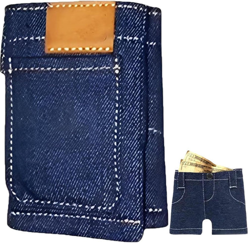 Pocket Pants Mini Jeans Wallet for  Slim Compact Bifold Card Holder, Portable Travel Purse for Cards, Cash, Keys (1pc)