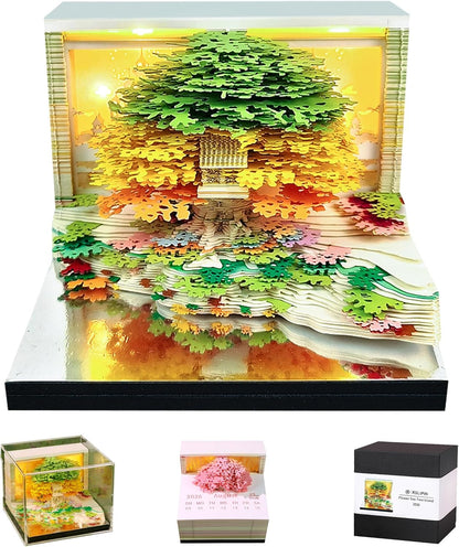 3D Memo Pad Time Piece Calendar 2026,3D Calendar Memo Pad DIY Notes Notepad Paper Craft Art Romantic Tree House