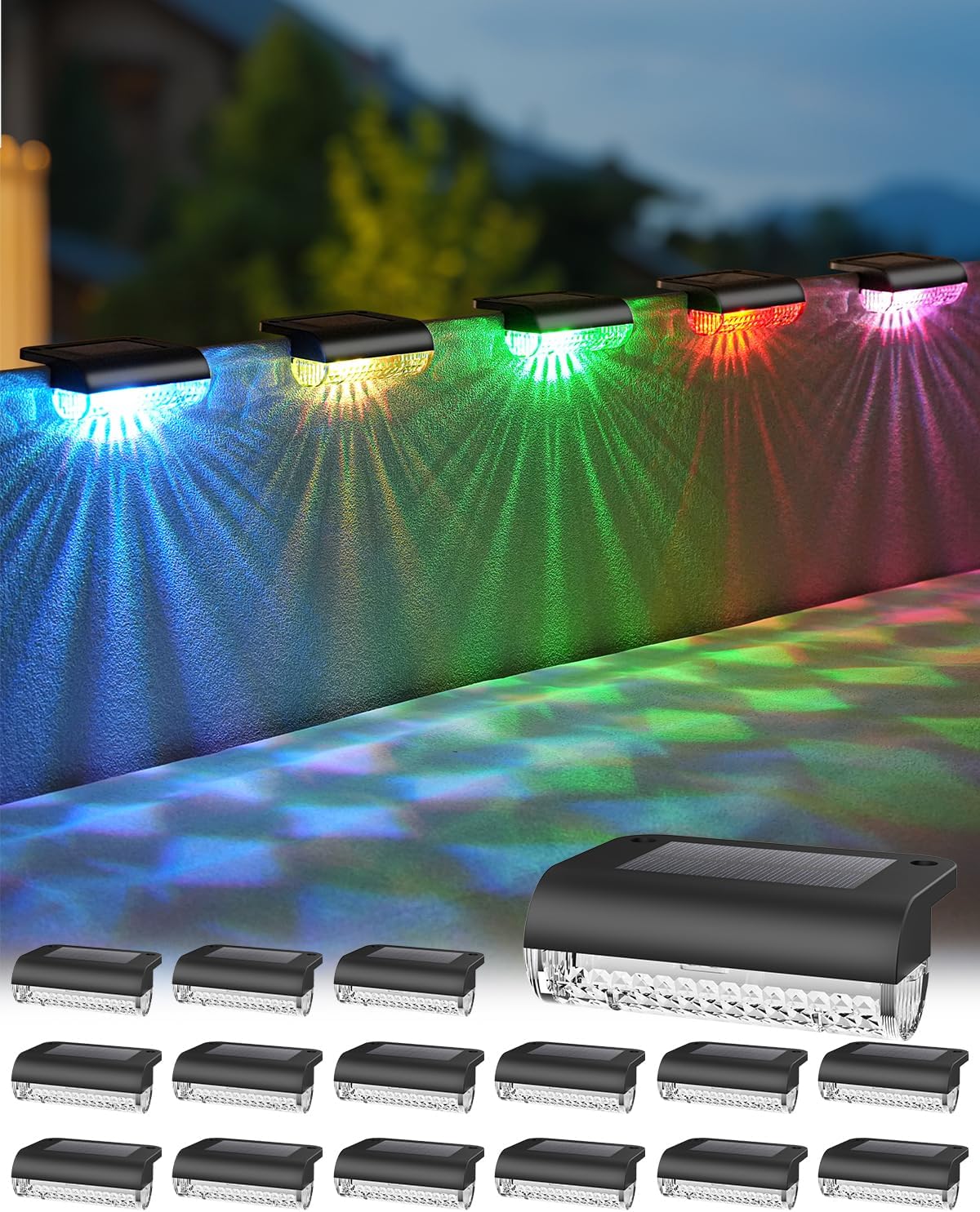 Solar Step Lights Led RGB Deck Lights Solar Fence Lights Waterproof for Outdoor Stairs, Step, Balcony, Patio