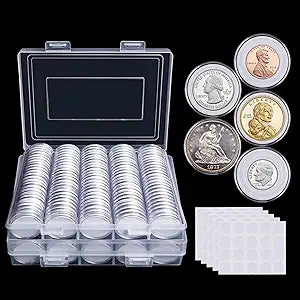 Coin Holders with Foam Gaskets – 5 Sizes (17/20/25/27/30mm) Coin Flips in Plastic Storage Case for Collectors