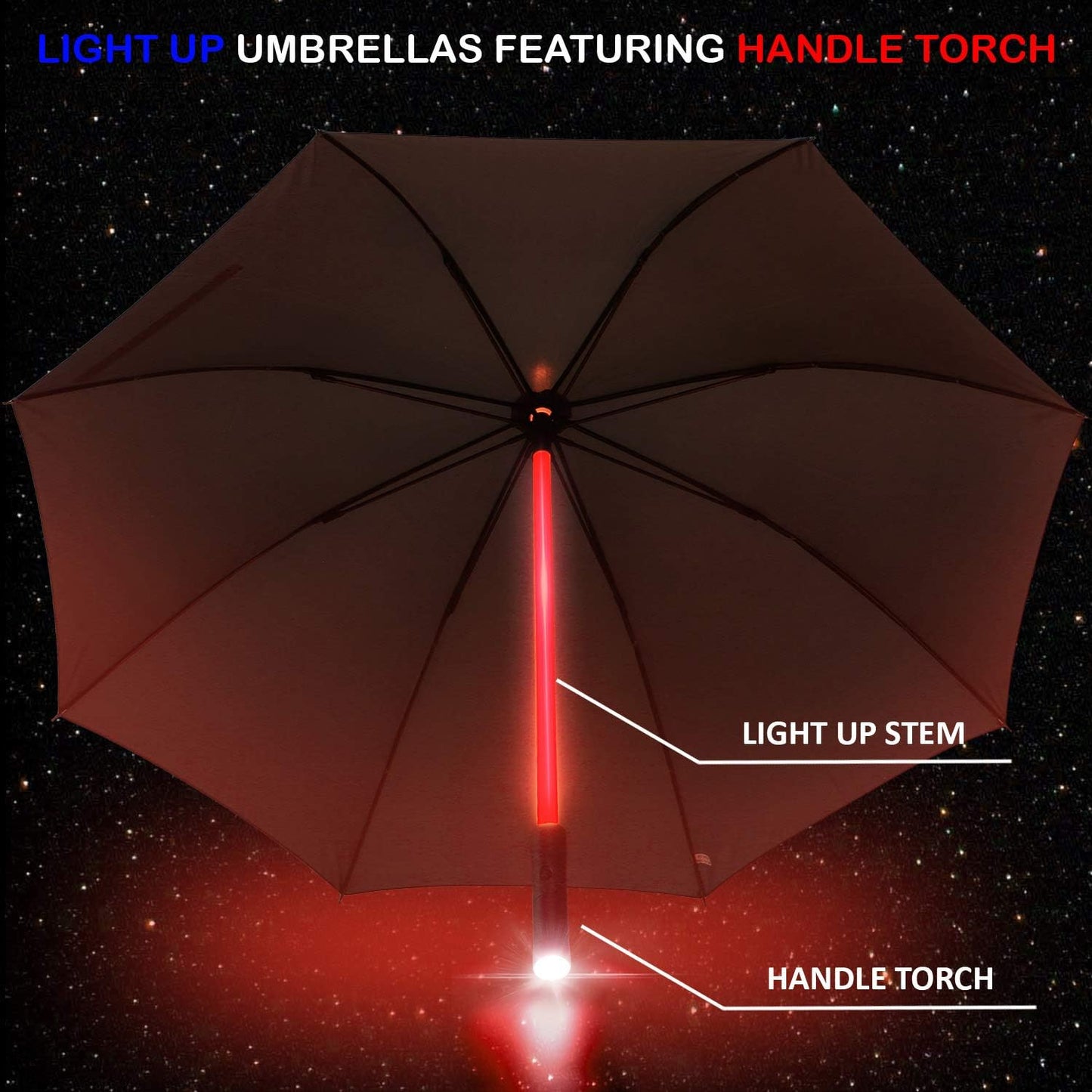 LED Light Up Umbrellas with 7 Color Changing Effects | Windproof Golf Umbrellas with Flashlight Handle