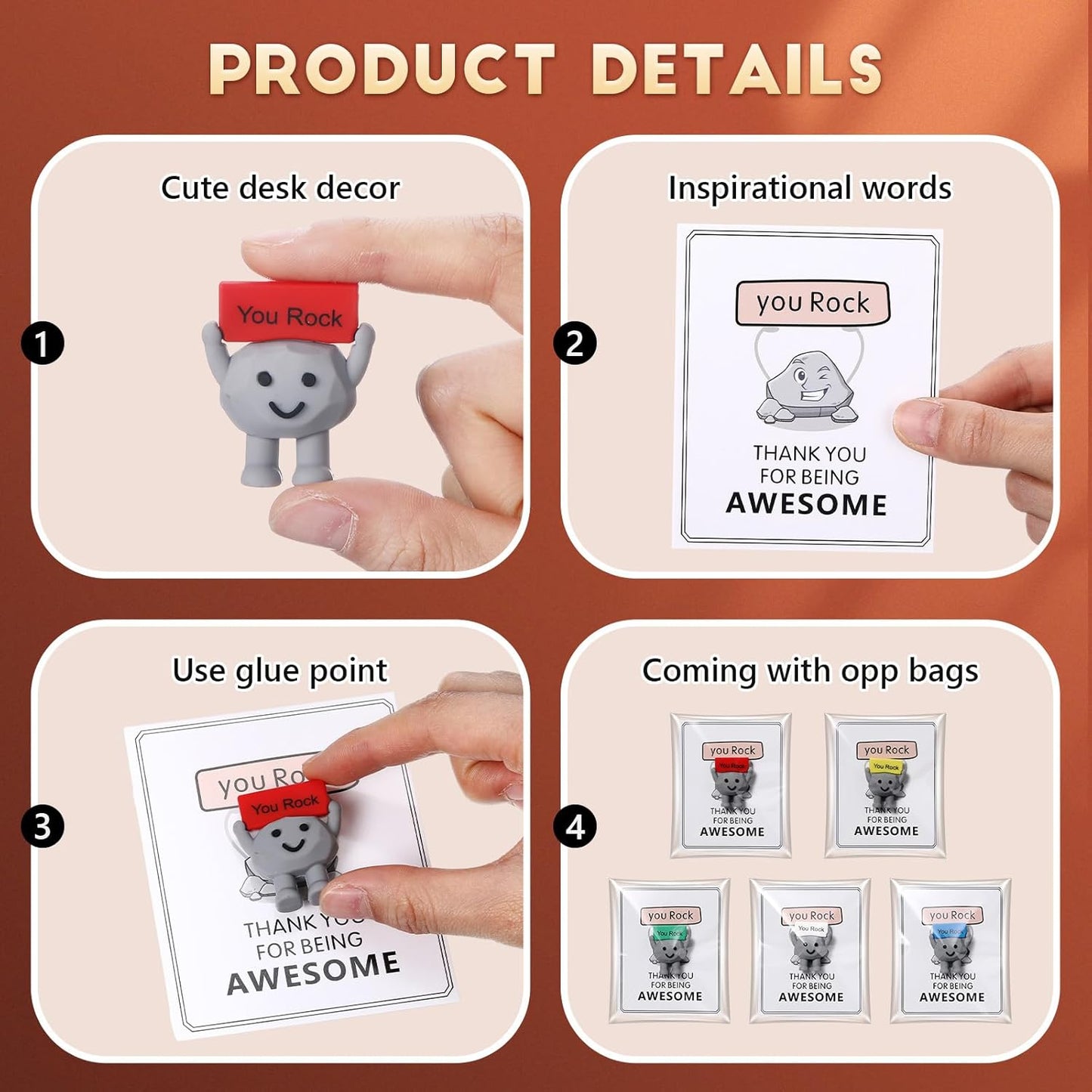 25 Pcs Mini Rubber You Rock Toys Positive Gifts You Rock Mini Miniature Figurines Decorations and Encouragement Birthday Motivational Gifts for Colleague Staff Teacher