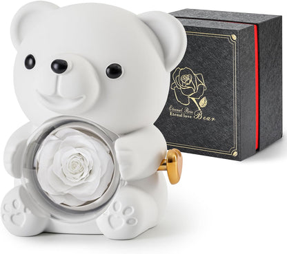 Cute Teddy Bear with Preserved Rose
