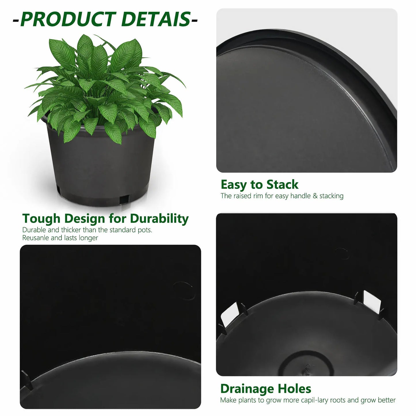 10PC Pro-Grade Heavy Duty Garden Grow Pots – Strong Root Support for Flowers, Vegetables & Seedlings