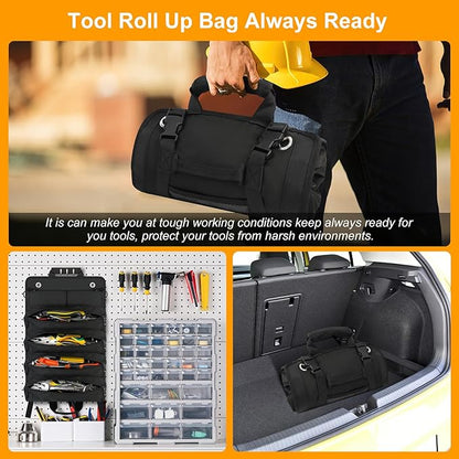 Tool Roll Bag, Small Roll Up Tool Bag with Detachable Pouches